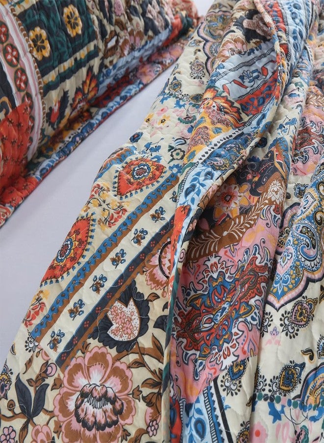 VISIMISI Cotton Bedspread Quilt Sets Reversible Coverlet Sets Comforters Vintage Bohemian Patchwork Bedspread Bedding Sets,Gorgeous Bohemian Floral,Queen Size - Image 3