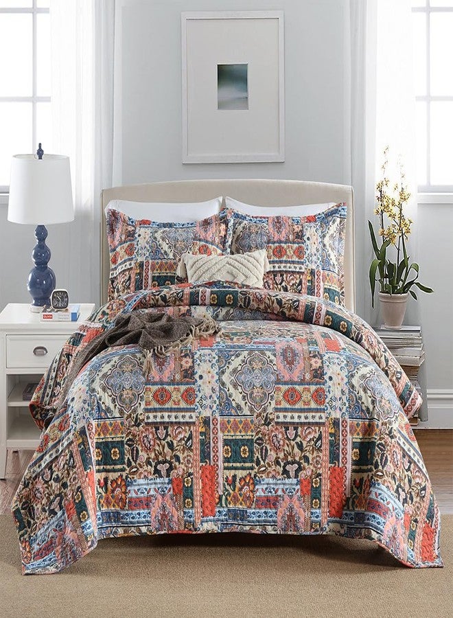 VISIMISI Cotton Bedspread Quilt Sets Reversible Coverlet Sets Comforters Vintage Bohemian Patchwork Bedspread Bedding Sets,Gorgeous Bohemian Floral,Queen Size - Image 1