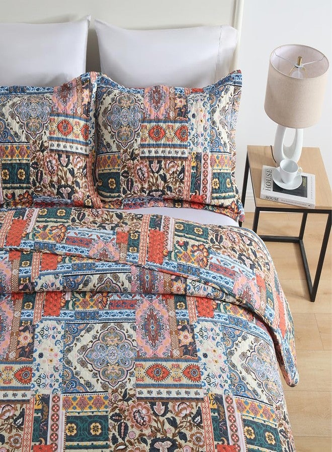 VISIMISI Cotton Bedspread Quilt Sets Reversible Coverlet Sets Comforters Vintage Bohemian Patchwork Bedspread Bedding Sets,Gorgeous Bohemian Floral,Queen Size - Image 2