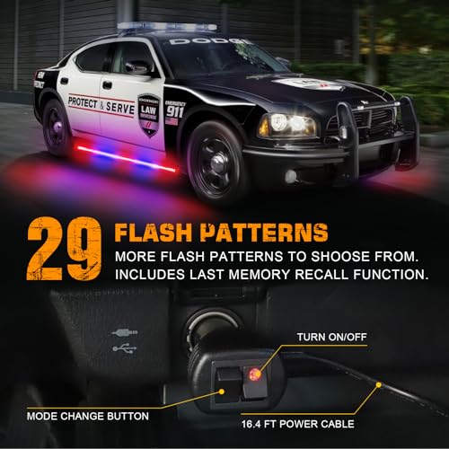 XRIDONSEN 2PCS 60 inch Police Lights Strip 720 LED Running Board Police Light Red Blue Emergency Strobe Lights Flashing Warning Hazard Safety Light w/Waterproof Flexible Tube for Vehicles Trucks SUV - Image 4