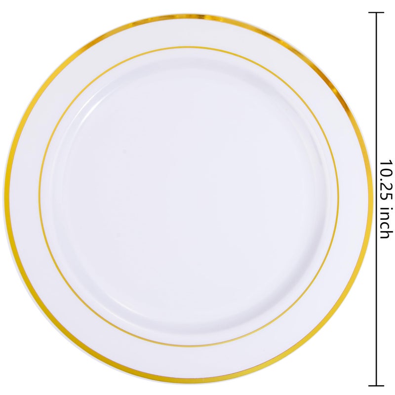 bUCLA 30PCS White and Gold Plastic Dinner Plates Disposable - 10.25inch Premium White Gold Rim Plates, Ideal for Wedding & Party - Image 2