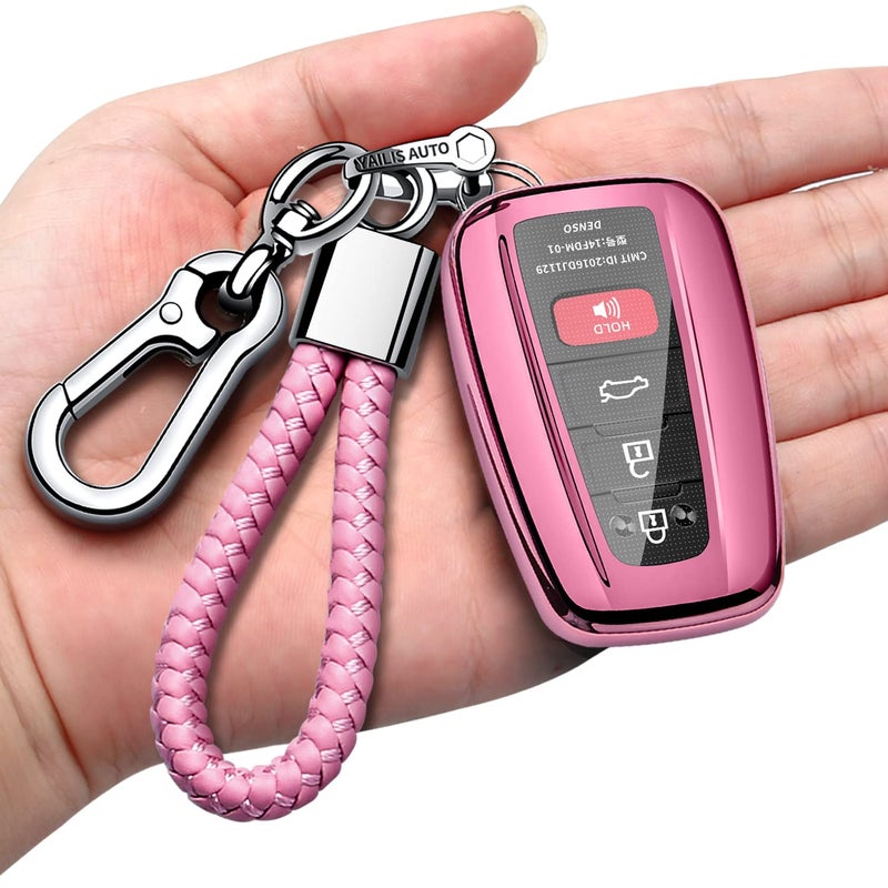 Autophone for Toyota Rav4 Key Fob Cover with Keychain Soft TPU Key Shell Case,Compatible With 2019-2025 Rav4 Smart Key-Pink