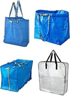 Dimpa, Frakta Storage, Shopping L & M size BagExtra Large Storage Clear Heavy Duty Bag, Straps Strong Handles & Zippers, Storage Totes For Space Saving, Fold Flat, Made of Recycled Material (SET OF