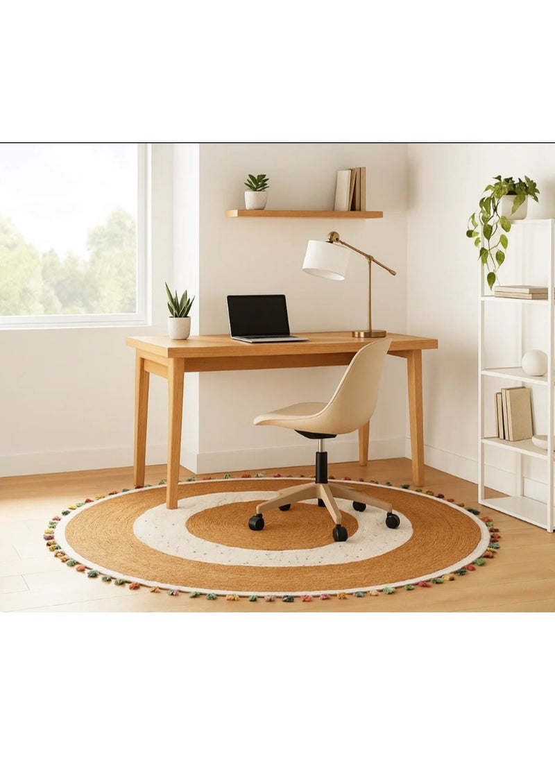 لينجوي سجادة دائرية مصنوعة يدويًا من الجوت مع قماش ودلايات شرابات ملونة وسجادة أرضية - Image 4