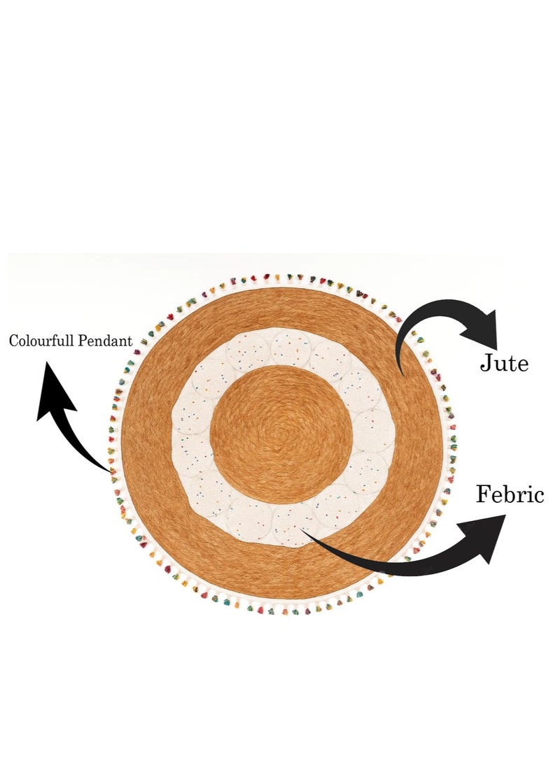 لينجوي سجادة دائرية مصنوعة يدويًا من الجوت مع قماش ودلايات شرابات ملونة وسجادة أرضية - Image 5
