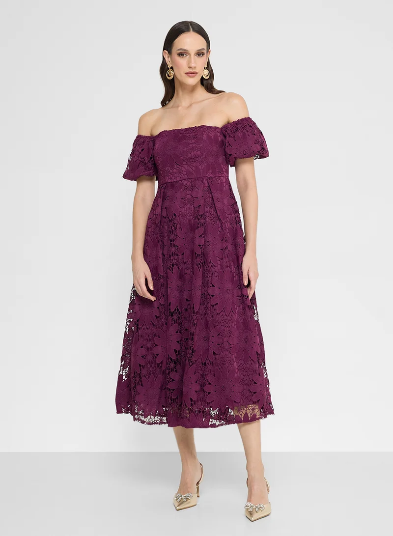 Maya Lace Detail Off Shoulder Midi Dress