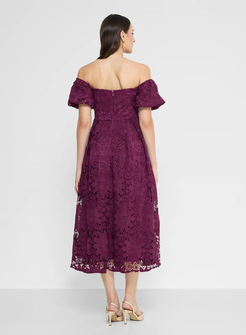 Maya Lace Detail Off Shoulder Midi Dress