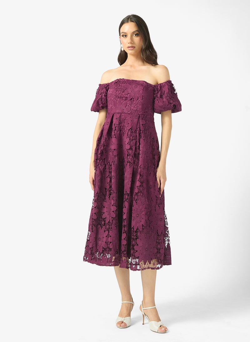 Maya Lace Detail Off Shoulder Midi Dress - Image 1