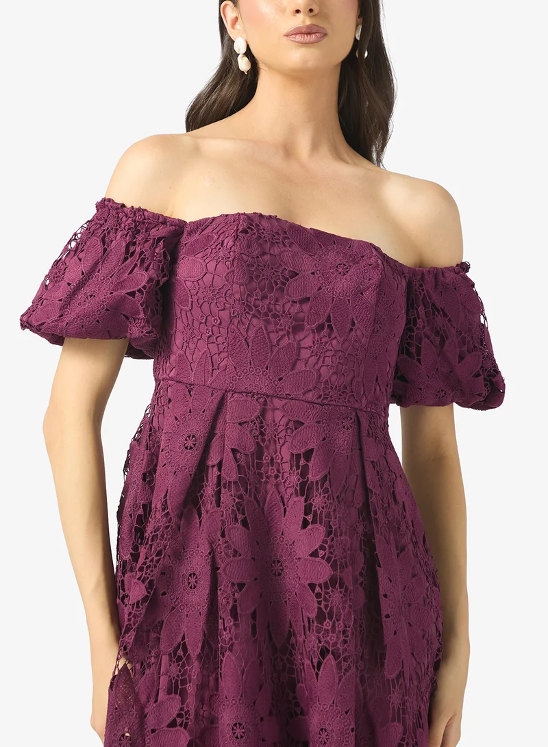 Maya  Lace Detail Off Shoulder Midi Dress for Women | Best Price UAE