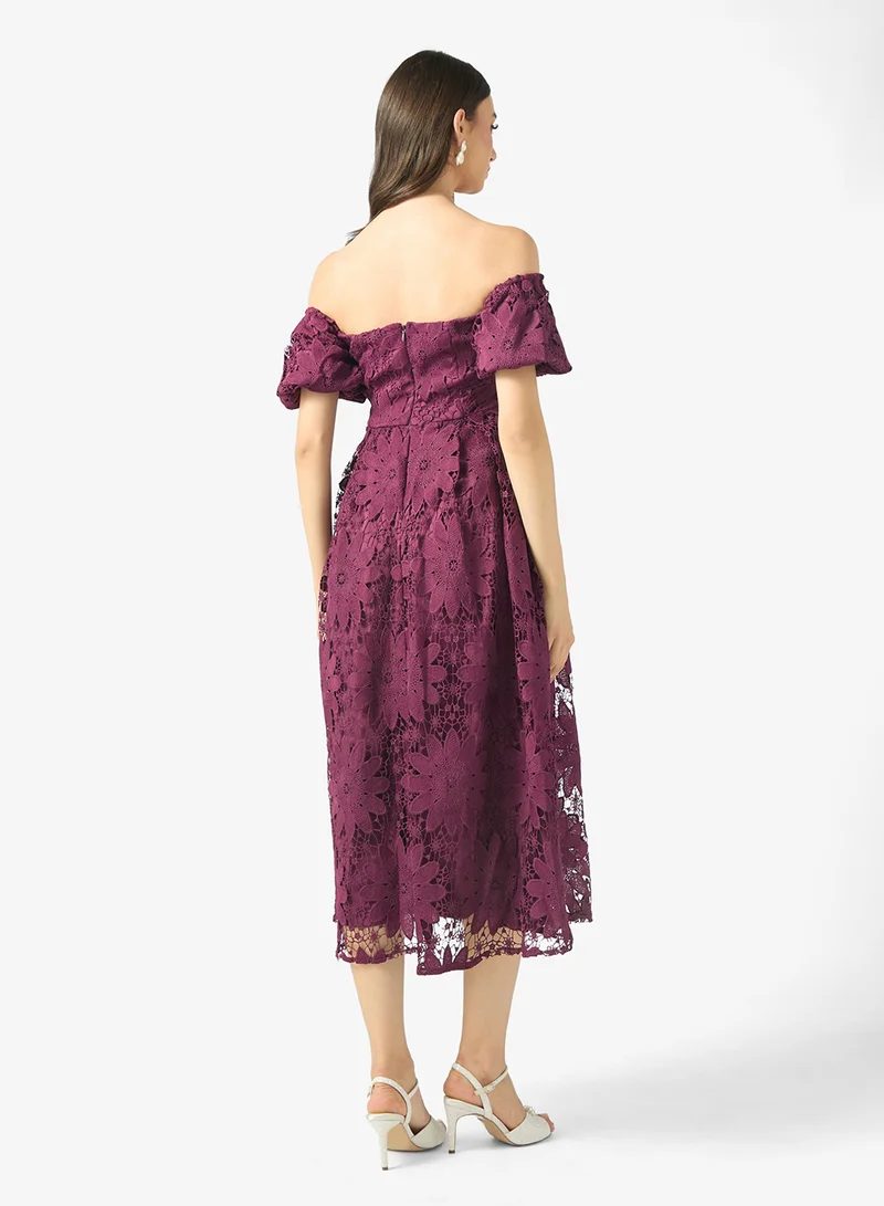 Maya Lace Detail Off Shoulder Midi Dress