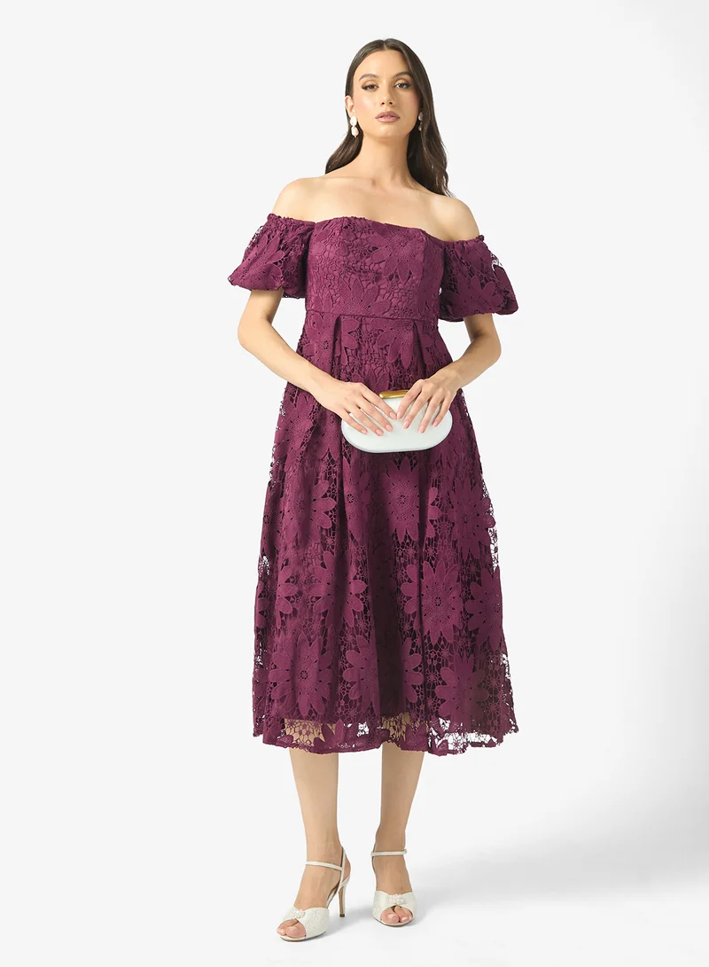 Maya  Lace Detail Off Shoulder Midi Dress for Women | Best Price UAE