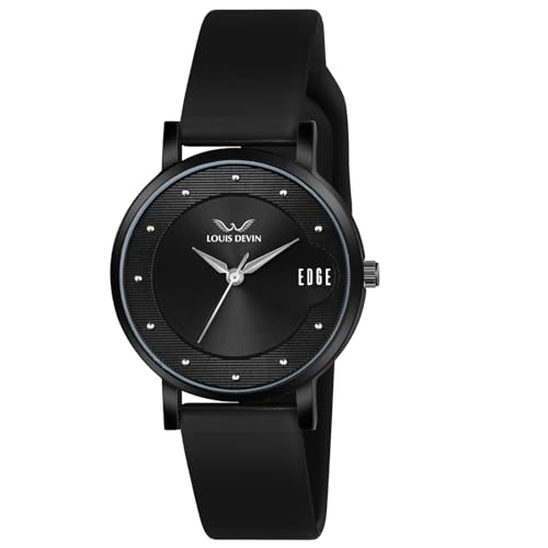 LOUIS DEVIN Black Silicone Strap Analog Wrist Watch for Women (Black Dial) | LD-LR192-BLACK - Image 1