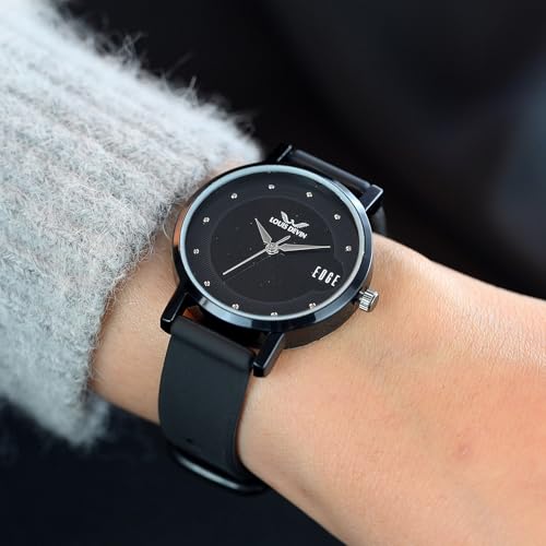 LOUIS DEVIN Black Silicone Strap Analog Wrist Watch for Women (Black Dial) | LD-LR192-BLACK - Image 2