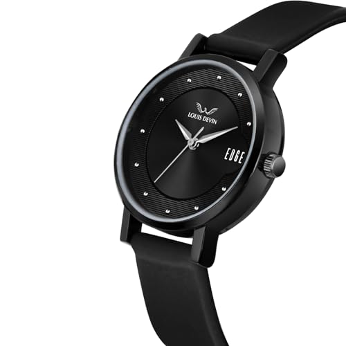 LOUIS DEVIN Black Silicone Strap Analog Wrist Watch for Women (Black Dial) | LD-LR192-BLACK - Image 4