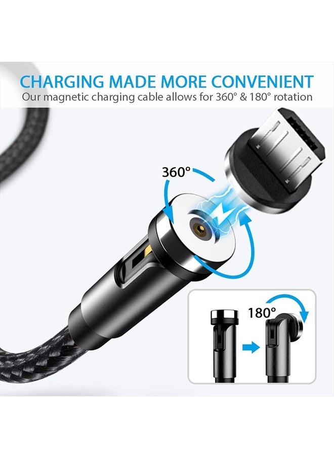 Terasako - Magnetic Charging Cable 5-Pack (3/3/6/6/10FT) - 540° Rotating Magnetic Phone Charger Cable with LED Light - 90° Angle Connector, Nylon-Braided Cords (Black) - Image 1