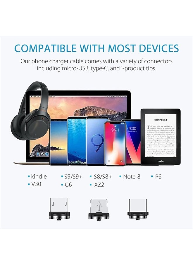Terasako - Magnetic Charging Cable 5-Pack (3/3/6/6/10FT) - 540° Rotating Magnetic Phone Charger Cable with LED Light - 90° Angle Connector, Nylon-Braided Cords (Black) - Image 1