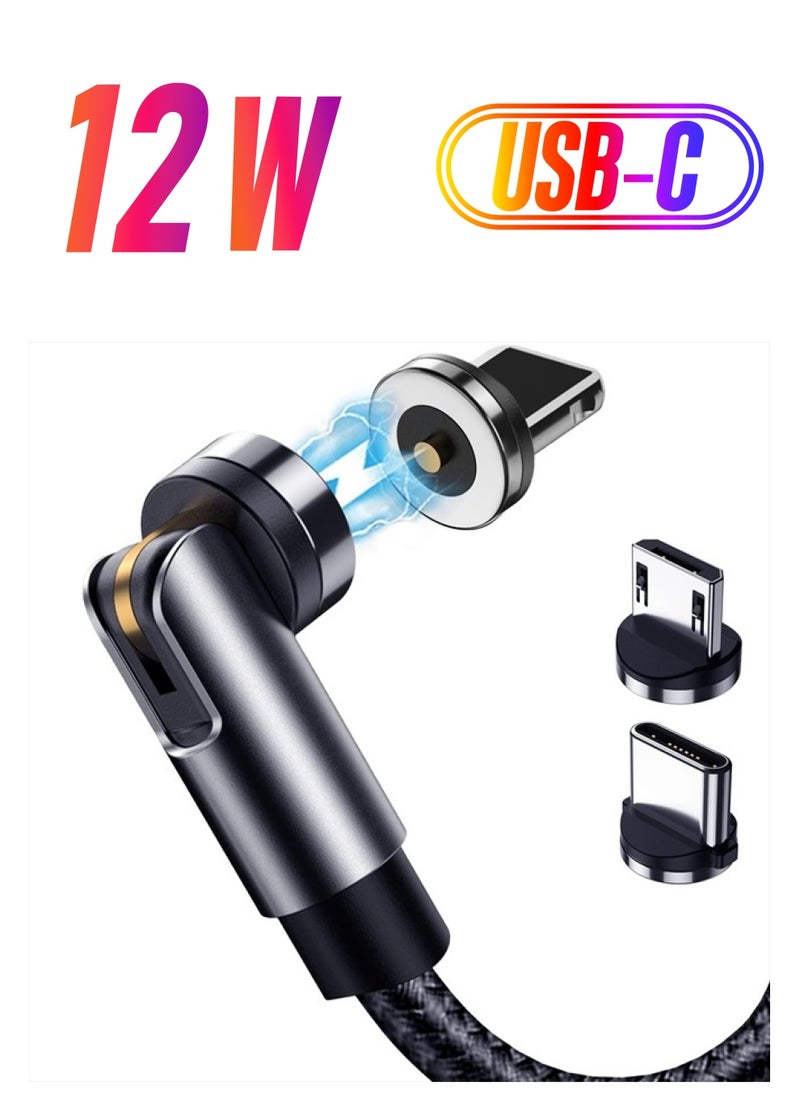 Terasako - Magnetic Charging Cable 5-Pack (3/3/6/6/10FT) - 540° Rotating Magnetic Phone Charger Cable with LED Light - 90° Angle Connector, Nylon-Braided Cords (Black) - Image 1