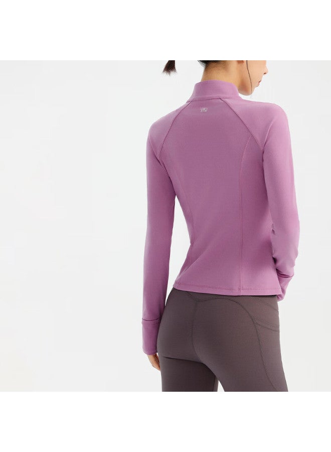 Vfu Small Glutinous High Elasticity Top Sportswear Outdoor Running Quick-dry Slim Fitness Shirt Autumn Winter Saffron Purple L - Image 2
