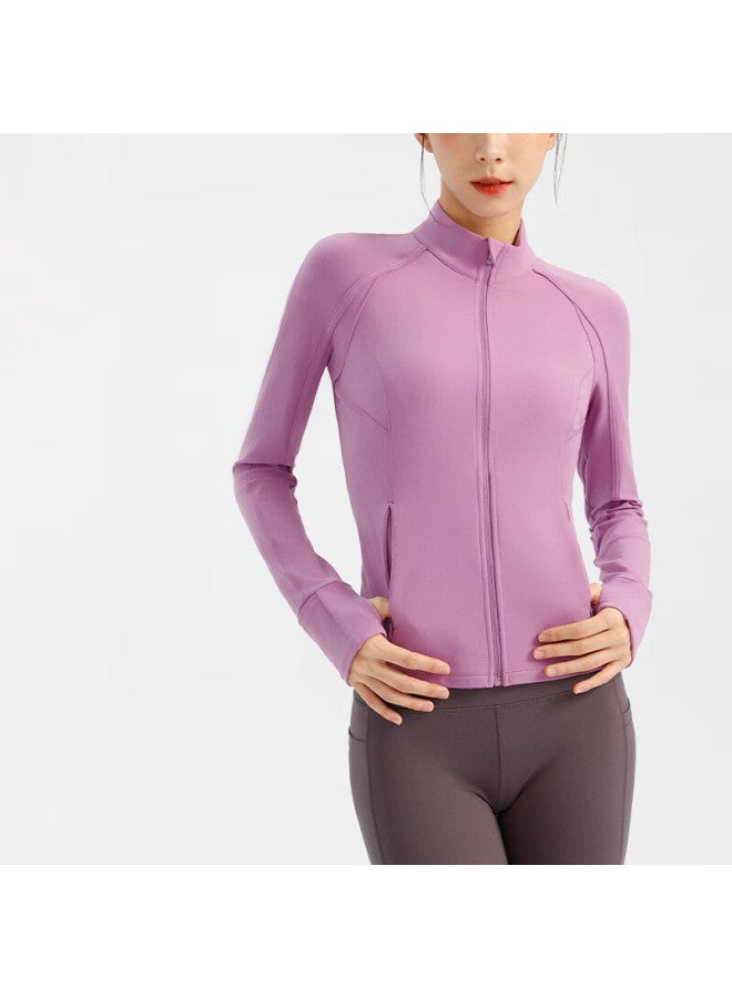 Vfu Small Glutinous High Elasticity Top Sportswear Outdoor Running Quick-dry Slim Fitness Shirt Autumn Winter Saffron Purple L - Image 1
