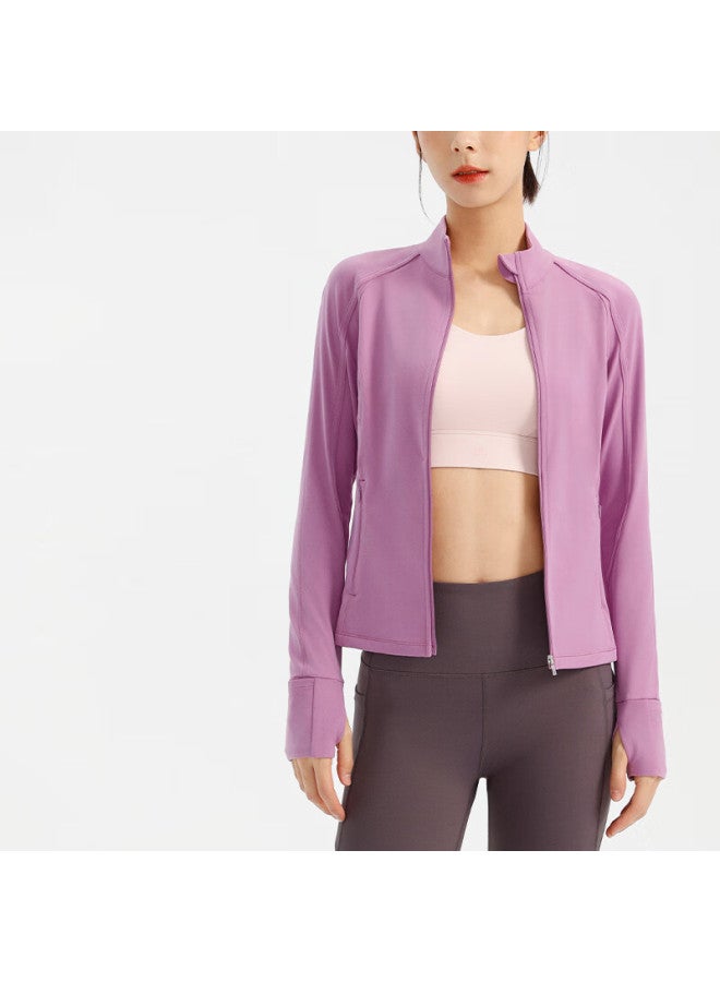 Vfu Small Glutinous High Elasticity Top Sportswear Outdoor Running Quick-dry Slim Fitness Shirt Autumn Winter Saffron Purple L - Image 3