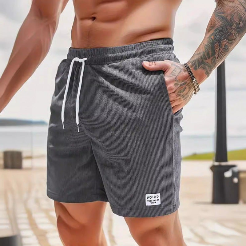 2025 Summer Solid Color Lace-Up Sports Pants Corduroy Casual Five-Point Shorts Men'S Shorts Casual Pants - Image 4