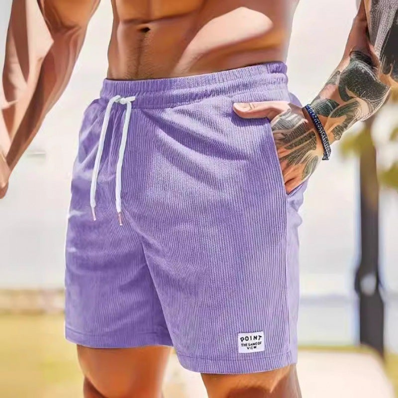 2025 Summer Solid Color Lace-Up Sports Pants Corduroy Casual Five-Point Shorts Men'S Shorts Casual Pants - Image 5