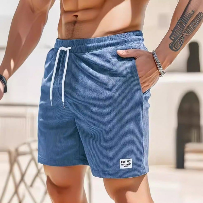 2025 Summer Solid Color Lace-Up Sports Pants Corduroy Casual Five-Point Shorts Men'S Shorts Casual Pants - Image 3