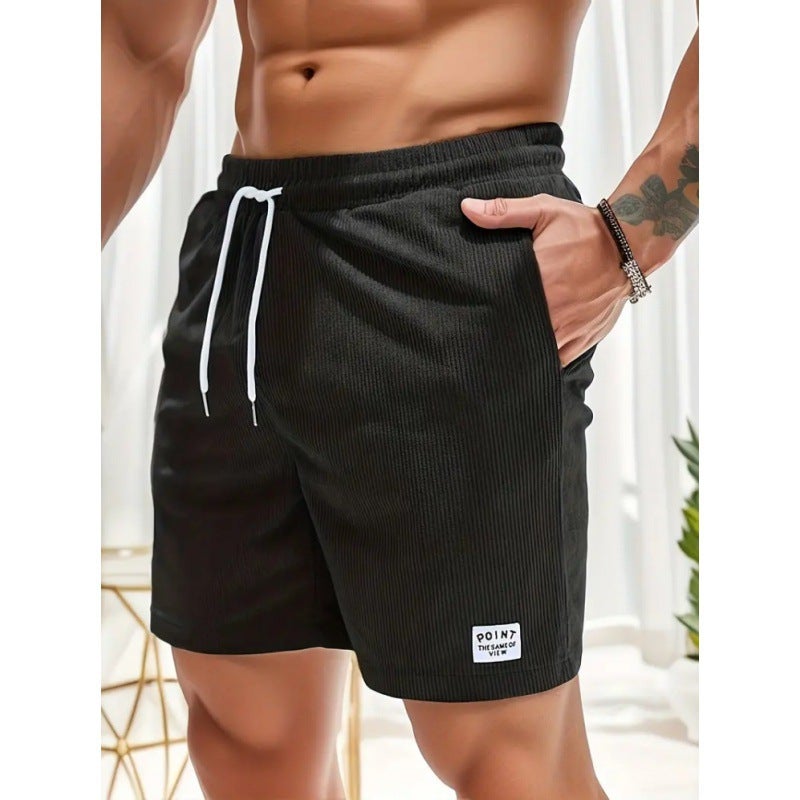 2025 Summer Solid Color Lace-Up Sports Pants Corduroy Casual Five-Point Shorts Men'S Shorts Casual Pants - Image 1
