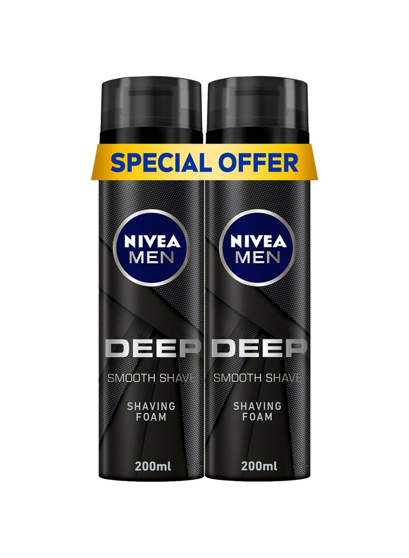Nivea رغوة حلاقة للرجال، حلاقة عميقة ناعمة مضادة للبكتيريا كربون أسود، 2x200مل - Image 1