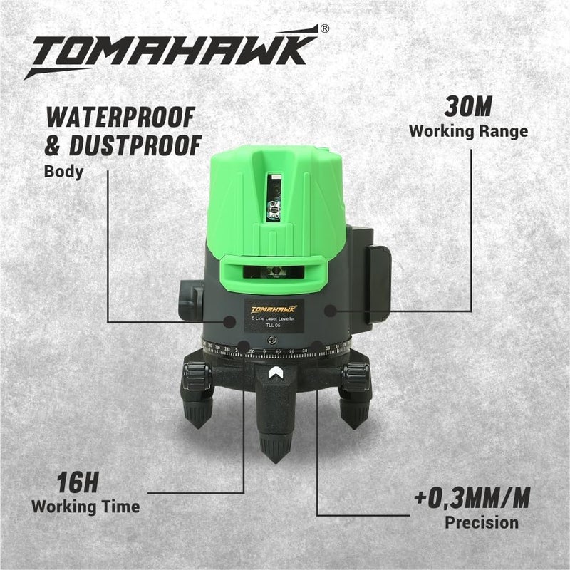 Tomahawk Professtional TLL-B-03-N 3 Lines 3D Horizontal and Vertical Green Laser Cross self Leveling Laser Level - Waterproof and Rechargeable - Image 2