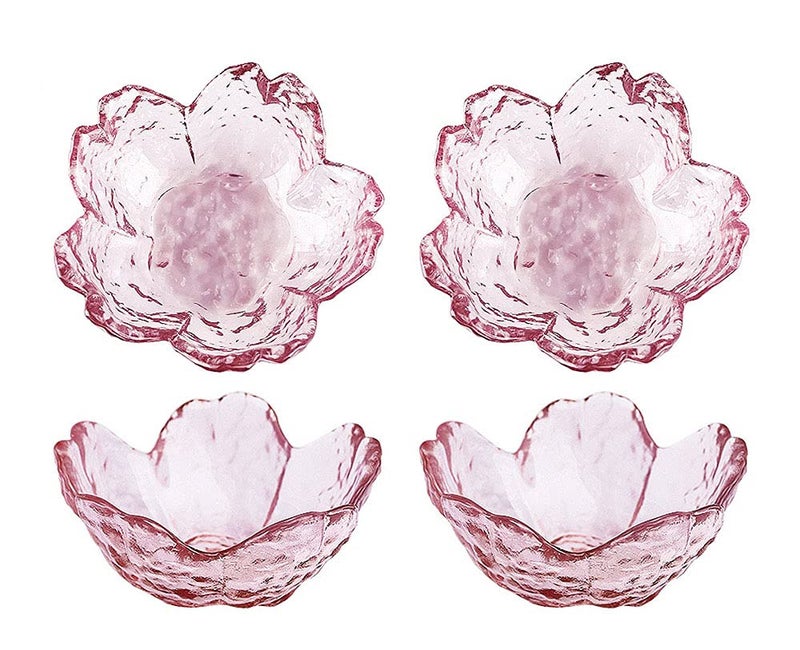 Mozacona Mozacona 4pcs Glass Sakura Shape Small Seasoning Dishes Dipping Bowls Appetizer Plates34inch 