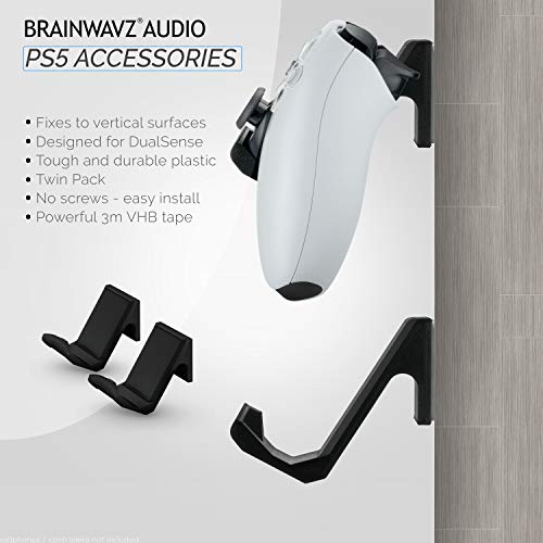 BRAINWAVZ Game Controller Wall Mount (2 Pack) for PS5 DualSense Holder Hanger Stand bracket for Playstation PS5 Gamepad, No Screws, Strong VHB Adhesive (Black) - Image 3