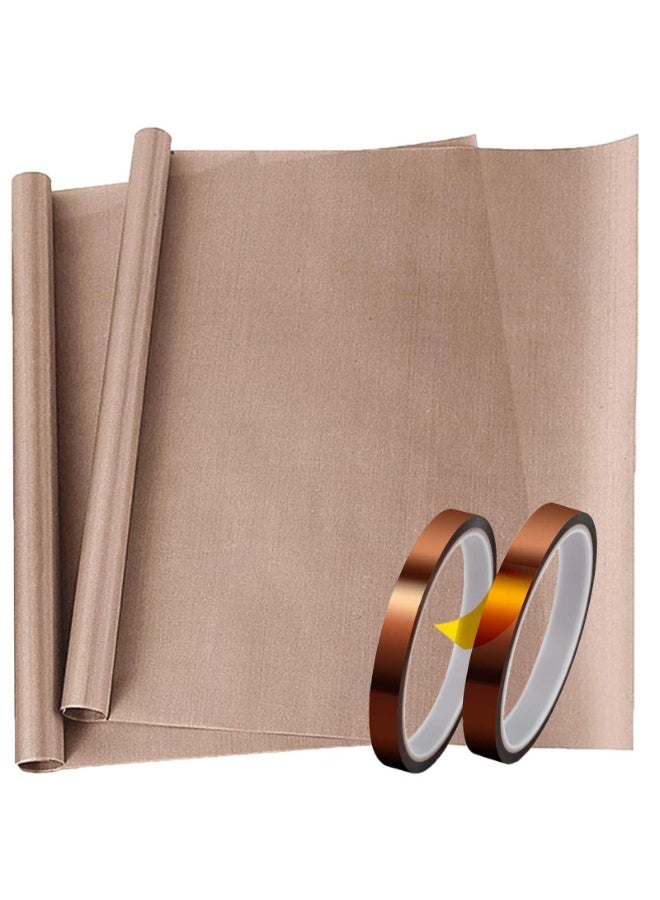 Peachjoy Teflon Sheets, 2 Packs 12 x 16 Inch and 2 Rolls 10mm X 33m Heat Resistant Sublimation Tape, Heat Press Transfer Non-Stick Paper Reusable Heat Resistant Craft Pads for Heat Press - Image 1