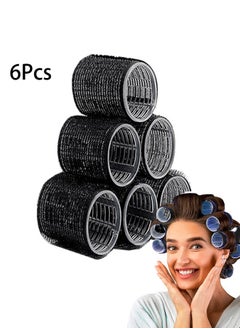 Fasola 6Pcs Air Bangs Curler Large Lazy Curler Self-adhesive Curler Ceramic Thermal Hair Rollers For Long Hair Velcro Rollers For Hair Roller Curlers for Long Hair/Hair Roller for Short Hair Black  - Image 1