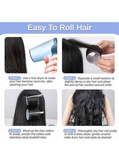 Fasola 6Pcs Air Bangs Curler Large Lazy Curler Self-adhesive Curler Ceramic Thermal Hair Rollers For Long Hair Velcro Rollers For Hair Roller Curlers for Long Hair/Hair Roller for Short Hair Black  - Image 4