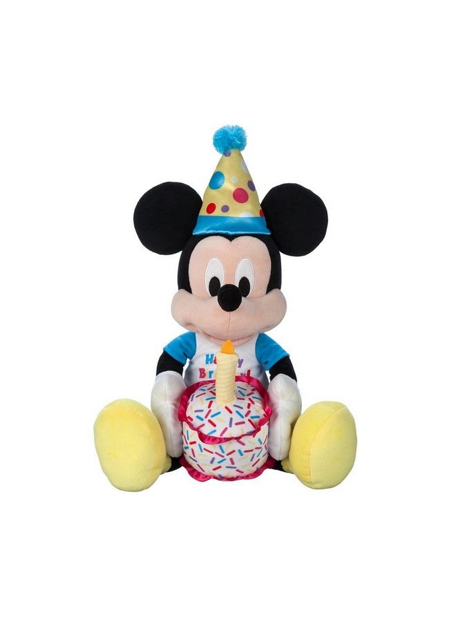 Disney store Disney Store Official Happy Birthday Mickey Mouse Stuffed Animal with Plush Cake, Candle & Party Hat - Embroidered Features, T-Shirt & Soft Mouse Ears for Kids  - Image 1