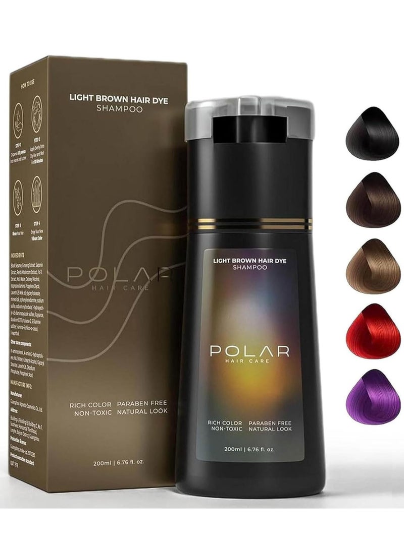 بولار شامبو صبغ الشعر القطبي, العناية بالشعر القطبية, شامبو صبغ فوري للعناية بالشعر القطبي, شامبو صبغة الشعر الطبيعي لتغطية الشعر الرمادي, العناية بالشعر القطبية مناسبة للنساء والرجال 200 مل (بني فاتح) - Image 1
