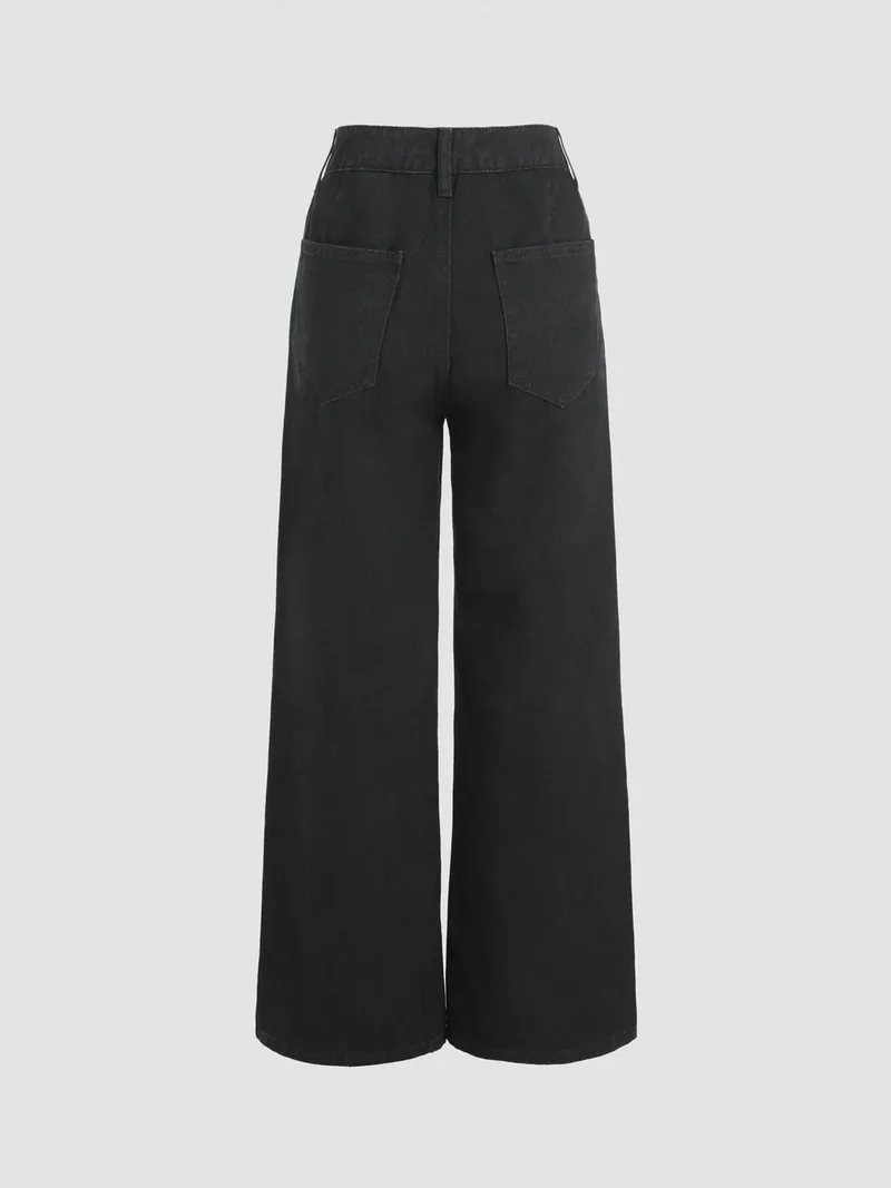 زوبعة جينز نسائي واسع الساق بخصر مرتفع