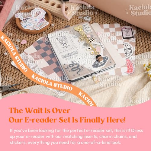 KACIOLA STUDIO 8PCS Inserts Set for E-reader, 6 Type C Charms and 2 Charm Chain with 50PCS Stickers for E-reader, 6.9"x4.8" Insert Coffee Theme for Paper White11th/12th, Gifts for Booklovers - Image 2
