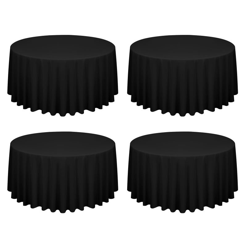 4 Pack Black Round Tablecloth 120 inch Circle Polyester Table Cloth Washable Fabric Stain and Wrinkle Resistant Table Cover Round Table Clothes for Wedding Parties Banquet Reception Gift Table