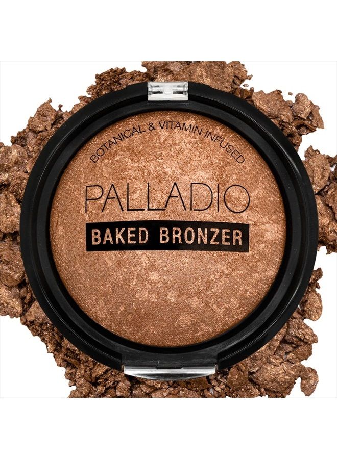 PALLADIO Baked Bronzer, Highly Pigmented and Easy to Blend, Shimmery Bronzed Glow, Use Dry or Wet, Lasts all day long, Provides Rich Tanning Color Finish, Powder Compact, Illuminating Tan - Image 1