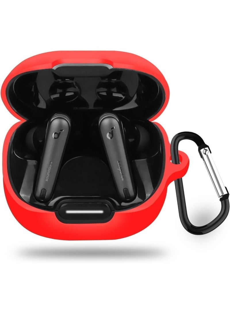 ten.tech Compatible with Soundcore Anker A40- Liberty 4 Pro Case Cover, Soft Silicone Shockproof Protective Wireless Earbuds with Carabiner, Front LED Visible (RED) - Image 1
