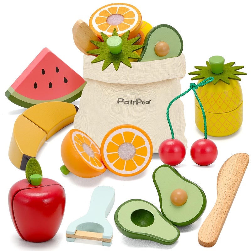 PairPear Wooden Toys Play Food Sets for Kids Kitchen Kids Toy Food Cutting Fruit Set for Toddlers 3 Years Old Pretend Food Play Kitchen Accessories for Girls and Boys - Image 3