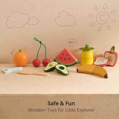 PairPear Wooden Toys Play Food Sets for Kids Kitchen Kids Toy Food Cutting Fruit Set for Toddlers 3 Years Old Pretend Food Play Kitchen Accessories for Girls and Boys - Image 5