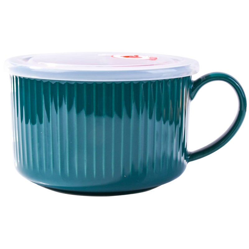 كوب حساء LMRLCS مع غطاء سعة 304 أونصة وعاء حساء سريع مع مقبض وعاء حساء ونودلز قابل للاستخدام في الميكروويف استمتع بالحساء الساخن في أي وقت مثالي للسكن الجامعي والمطابخ الصغيرة والمكاتب باللون الأخضر