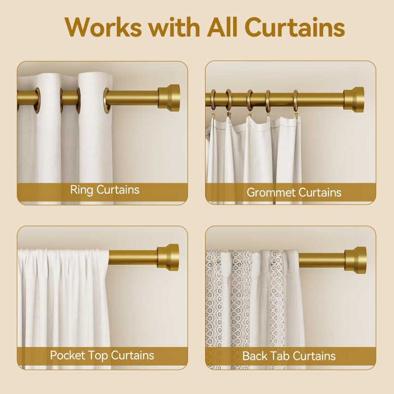 YaFex Curtain Rods 32-84 Inch, Heavy Duty 1 Inch Adjustable Curtain Rod for Windows, Gold Long Window Treatment Rods, Modern Design, Easy Installation - Image 5