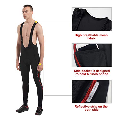 Santic Cycling Bibs Pants Mens Long Tights 3D Padded Bike Legging Red S - Image 4