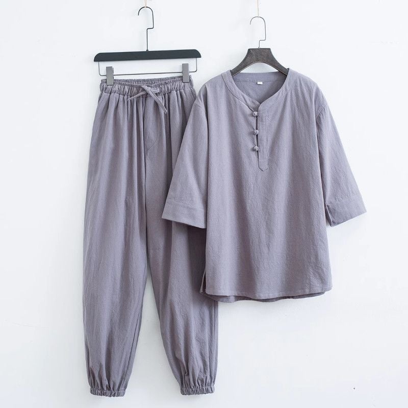 Generic Mens Zen Buddhist Cotton-Linen Meditation Suit Grey suit 