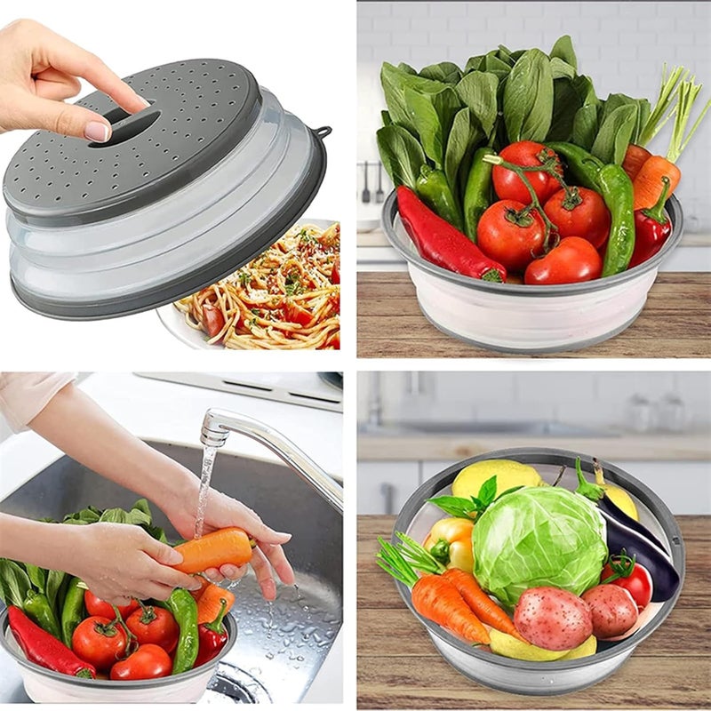 XGHJ Microwave Splatter Cover Vented for Food, Splatter Guard & Colander Kitchen Gadget for Fruit Vegetables Microwave Plate Cover with Hook Hole,Dishwasher-Safe,BPA-Free Silicone & Plastic (1 Pack) - Image 4