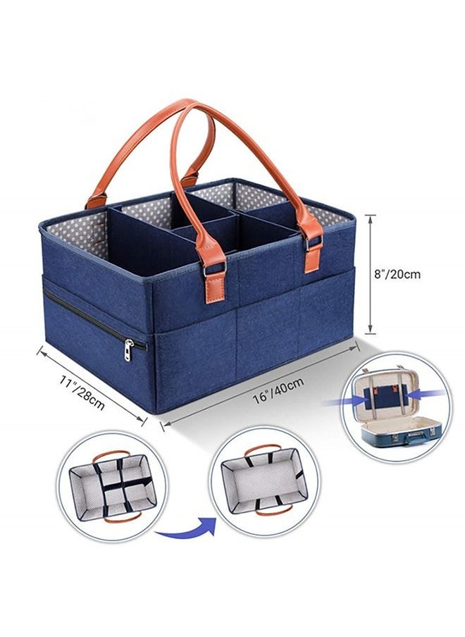 Arabest - Baby Diaper Caddy Bag With Zipper Lid And Leather Handle  Dark Blue - Image 1